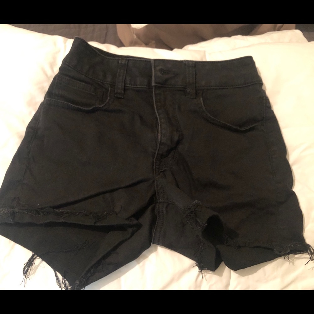 American Eagle black ripped denim shorts
